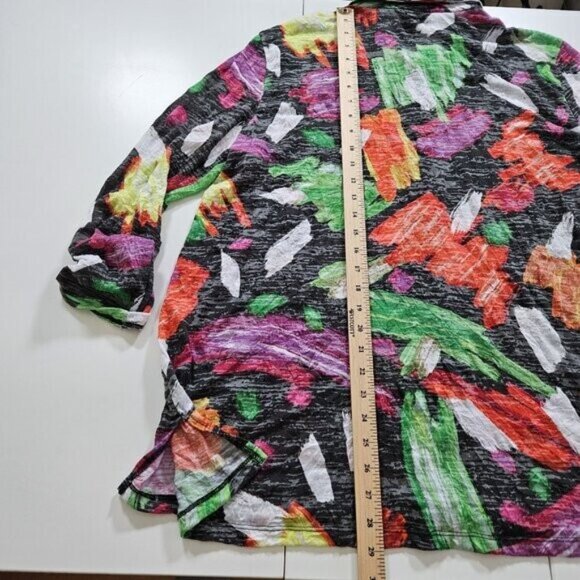 Ali Miles Tunic Womens XL Multicolor Floral LS Roll Up Tab Boho Crinkle Buttons - Picture 7 of 16
